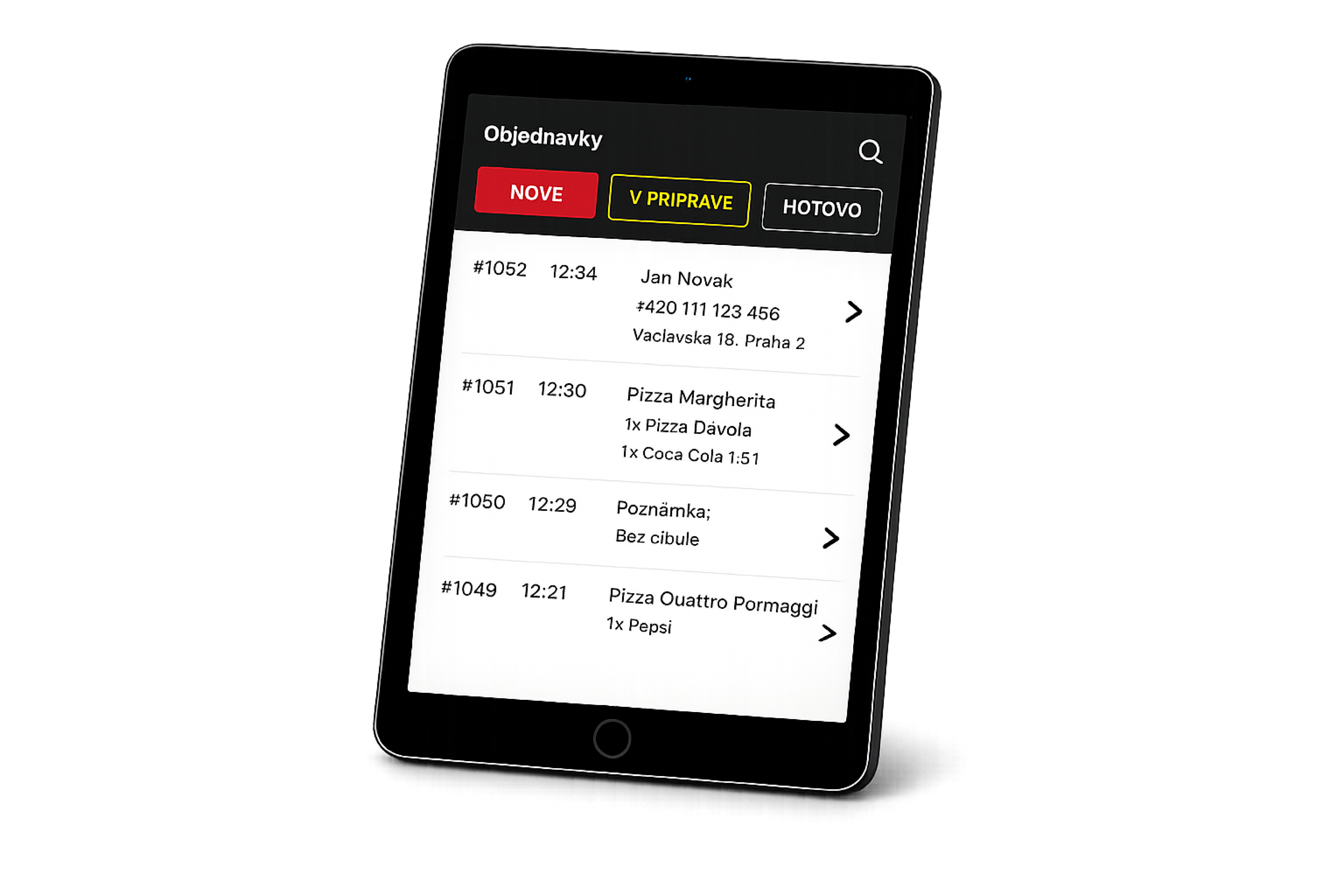 PizzaBot aplikace na tabletu